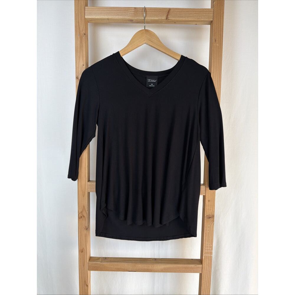 NWT Inoah Black 3/4 Sleeve V-Neck Modal Top #0878 XS